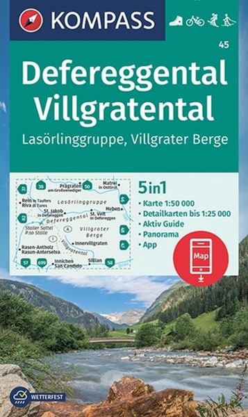 Bild von KOMPASS Wanderkarte 45 Defereggental, Villgratental, Lasörlinggruppe, Villgrater Berge 1:50.000. 1:50'000