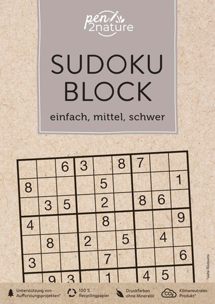 Bild von pen2nature: Sudoku-Block: einfach, mittel, schwer. 192 Sudokus in 3 Schwierigkeitsstufen